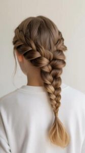 Woman with a fishtail braid hairstyle suitable for office