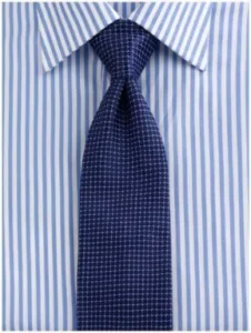 Smart-casual outfit featuring a blue and white striped shirt