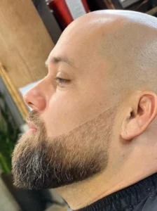 neat boxed beard for bald men
