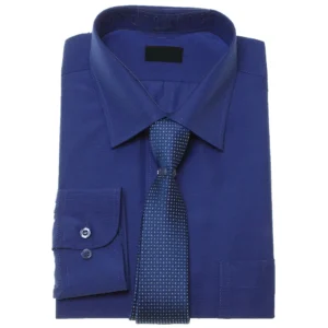 Close-up of a royal blue shirt and tie
