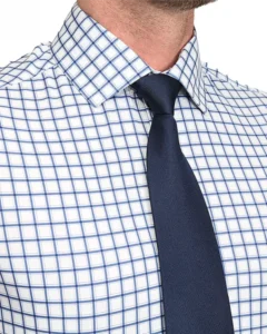 Windowpane check shirt featuring a textured necktie