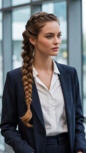 Woman with a neat French braid hairstyle for work