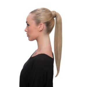 Woman with a high-volume ponytail at work