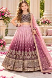 Pink embroided lehenga choli design for baby girls at weddings